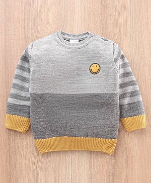 Babyhug Full Sleeves Sweater Color Block Print - Grey