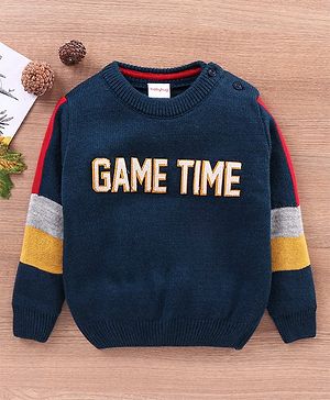 Babyhug Full Sleeves Sweater Placement Print - Navy Blue