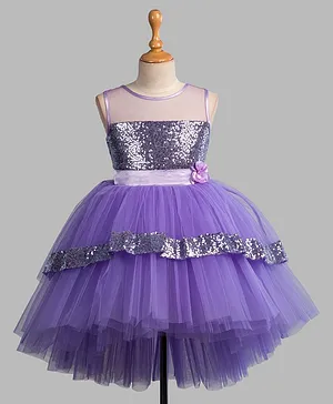 Toy Balloon Sleeveless Sequins Embellished High Low Party Dress - Purple