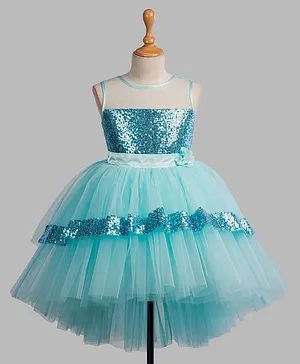 Toy Balloon Sleeveless Sequins Embellished High Low Party Dress - Sky Blue