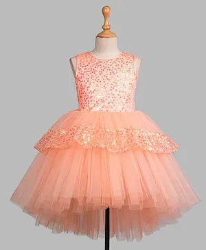 Toy Balloon Sleeveless Sequins Embellished High Low Party Dress - Peach
