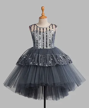 Toy Balloon Sleeveless Sequins Embellished High Low Party Dress - Grey