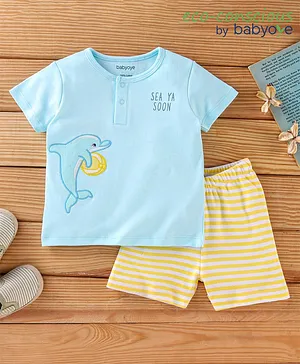 Babyoye Half Sleeves T-Shirt And Shorts Dolphin Print - Blue