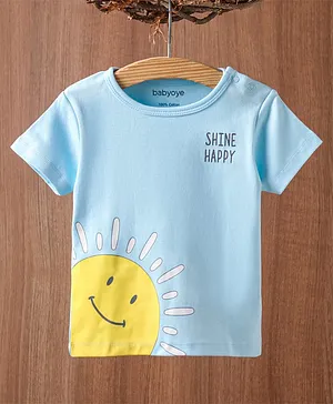 Babyoye Half Sleeves Cotton T-shirt Sun Print- Blue