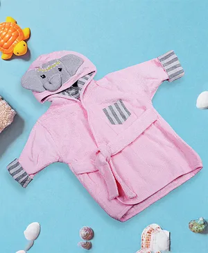 Baby Moo Elephant Face Cotton Hooded Full Sleeves Bathrobe - Pink