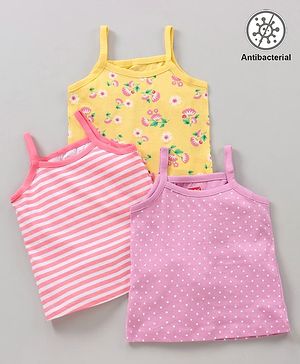 Babyhug 100% Cotton Sleeveless Antibacterial Slips Multi-Print Pack Of 3 - Pink Yellow