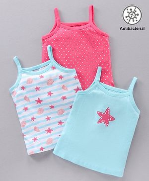 Babyhug Cotton Knit Sleeveless Antibacterial Slips All Over Print Pack of 3 - Multicolour