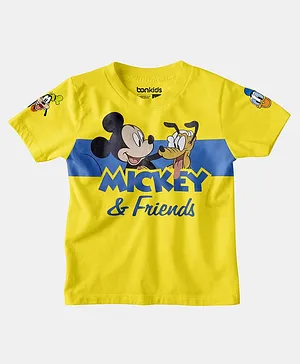 Bonkids Half Sleeves Mickey & Friends Print Tee - Yellow