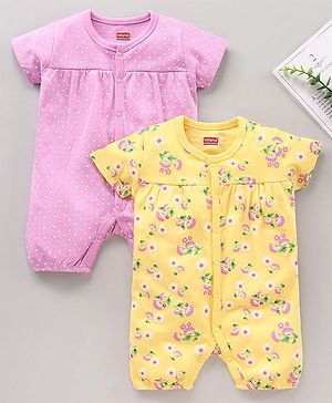 Babyhug 100% Cotton Half Sleeves Rompers Polka & Floral Print Pack Of 2 - Multicolor