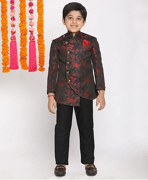 Vastramay Full Sleeves Floral Self Design Jodhpuri - Maroon