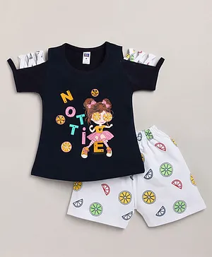 Nottie Planet Short Sleeves Doll Print Tee With Shorts - Blue