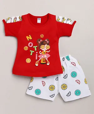 Nottie Planet Short Sleeves Doll Print Tee With Shorts - Red