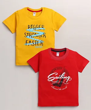 Nottie Planet Pack Of 2 Half Sleeves Sailing Print T Shirt - Red Yellow