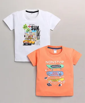 Nottie Planet Pack Of 2 Half Sleeves Sun Print T Shirt - Orange White