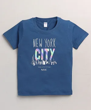 Nottie Planet Half Sleeves NYC Print T Shirt - Blue