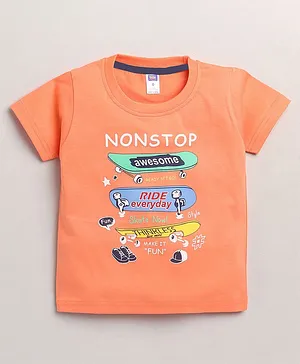 Nottie Planet Half Sleeves Nonstop Print T Shirt - Orange