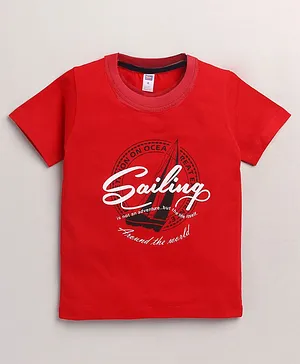 Nottie Planet Half Sleeves Sailing Print T Shirt - Red