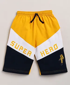 Nottie Planet Super Hero Printed Shorts - Yellow & Navy Blue
