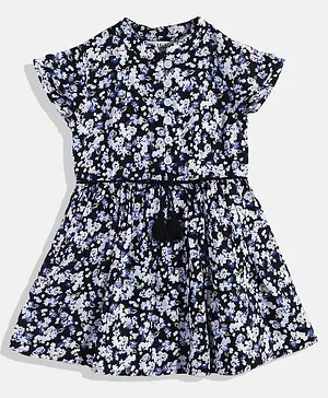 Bella Moda Cap Sleeves Floral Print Dress - Blue