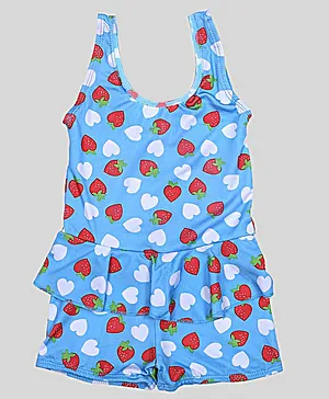 Tahanis Sleeveless Strawberry Print Swimsuit - Blue