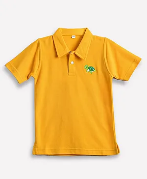 Calin Kidswear Half Sleeves Turtle Embroidered  T Shirt - Yellow