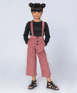 Calin Kidswear Full Sleeves Self Textured Top With Suspender Pants - Black & Pink