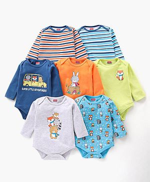 Babyhug 100% Cotton Full Sleeves Onesie Pack of 7 - Multicolor