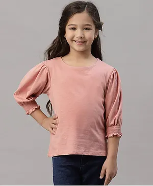 Mode By Red Tape Three Fourth Sleeves Solid Tee - Peach