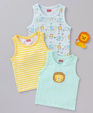 Babyhug 100% Cotton Sleeveless Sando Vests Stripes & Animal Print Pack of 3- Multicolor