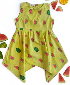 Miko Lolo Sleeveless Watermelon Printed Handkerchief Hem Dress - Green