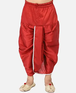 Tabard Solid Cotton Dhoti - Red