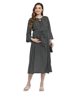 Momsoon Three Fourth Sleeves Abstract Dashes Printed Maternity & Nursing Dress - Multi Color