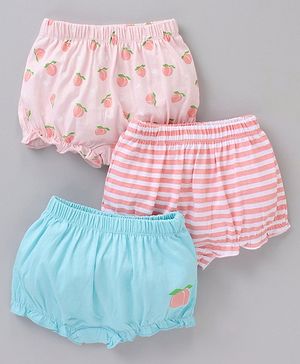 Babyhug 100% Cotton Bloomer Stripes & Peach Print Pack of 3- Multicolor