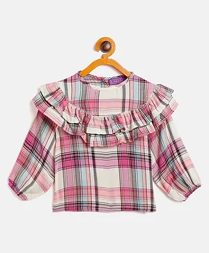 KIDKLO Full Sleeves Checked Top - Pink