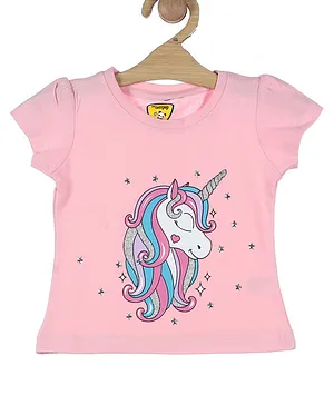 Lil Lollipop Short Sleeves Unicorn Printed Top - Pink