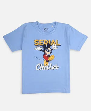 Nap Chief Half Sleeves Disney Mickey Mouse Serial Killer Printed Tee - Blue