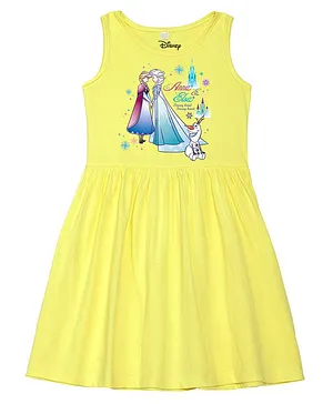 Disney By Wear Your Mind Sleeveless Elsa & Anna Print Dress - Lemon Yellow