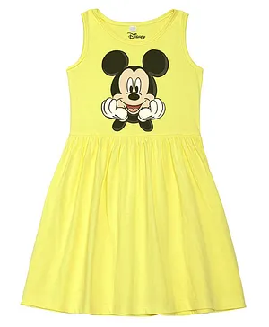 Disney By Wear Your Mind Sleeveless Mickey Mouse Print Dress - Lime Yellow