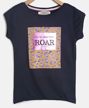 Tales & Stories Let The Good Times Roar Print Short Sleeves T Shirt - Navy Blue
