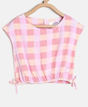 Tales & Stories Checked Print Short Sleeves Top - Baby Pink