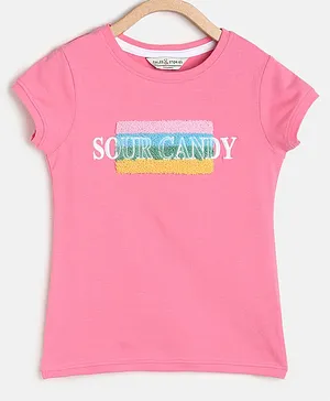 Tales & Stories Sour Candy Print & Embellished Short Sleeves Tee - Pink