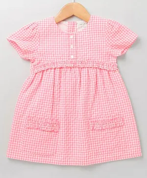 Sweet Lime By A.S  Checks Print Cap Sleeves Frill Detailing Top  - Pink.