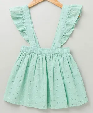 Sweetlime By A.S Flutter Sleeves Schiffli Detail Dungaree Skirt - Green