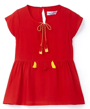 Soul Fairy Short Sleeves Tassel Detailing Top - Red