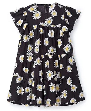 Soul Fairy Half Sleeves Daisy Print Dress - Black