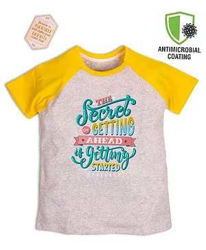 COCOON ORGANICS Half Sleeves Getting Started Text Printed Tee - Grey Melange & Yellow