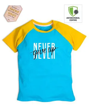COCOON ORGANICS Half Sleeves Never Give Up Printed Tee - Blue & Yellow