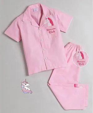 Polka Tots Half Sleeves Time To Sleep Print Night Suit - Pink