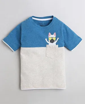 Polka Tots Half Sleeves Dog Print T Shirt - Blue