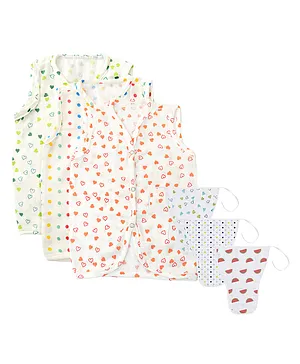 Mom's Home Organic Cotton Sleeveless Jhhablas & Nappies Set Multi Print Pack Of 6 - Multicolor